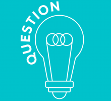 White icon of a lightbulb on a teal background, text reads 'question'